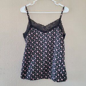 Tezenis Y2K Lace Trim Tank Top Size Medium Satin Ditzy Floral Coquette Fairy